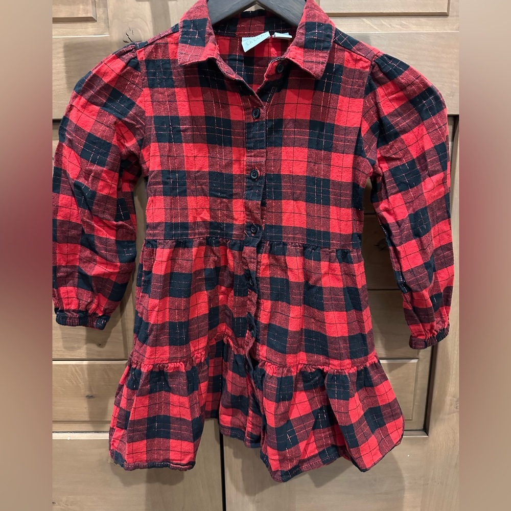 Girls Plaid with Sparkle Long Sleeve Dress